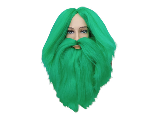 Barbeverte Green Beard and Wig Set - Custom Theater and Cosplay Wig texturized wig and bushy beard cosplay wig