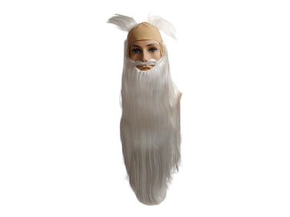 Druid Set Long hair wig and baldhead with Long Straight White Beard 70 cm or 27"