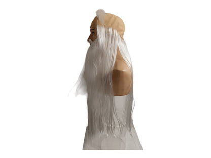 Druid Set Long hair wig and baldhead with Long Straight White Beard 70 cm or 27"