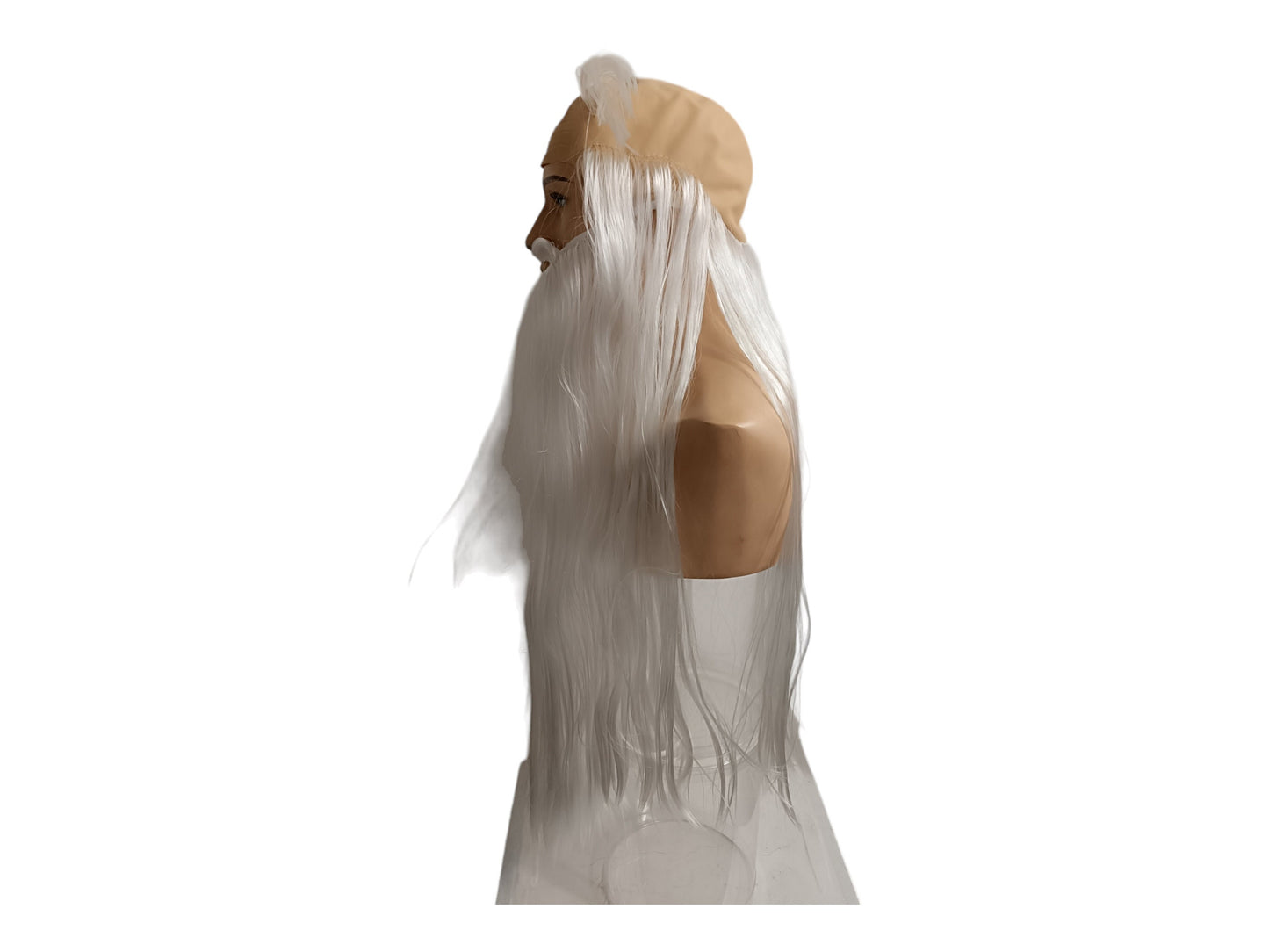 Druid Set Long hair wig and baldhead with Long Straight White Beard 70 cm or 27"