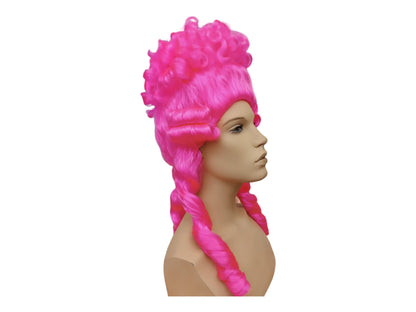 Livlig fuchsia Marie Antoinette høj bouffant periodeparyk | Rokoko paryk med elegante krøller og fletninger