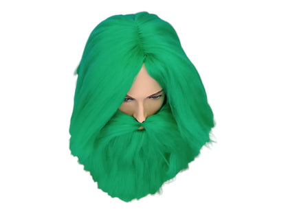 Barbeverte Green Beard and Wig Set - Custom Theater and Cosplay Wig texturized wig and bushy beard cosplay wig