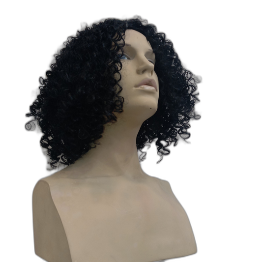 Kerry Shoulder Length Curly Black Wig with Small Ringlet Curls