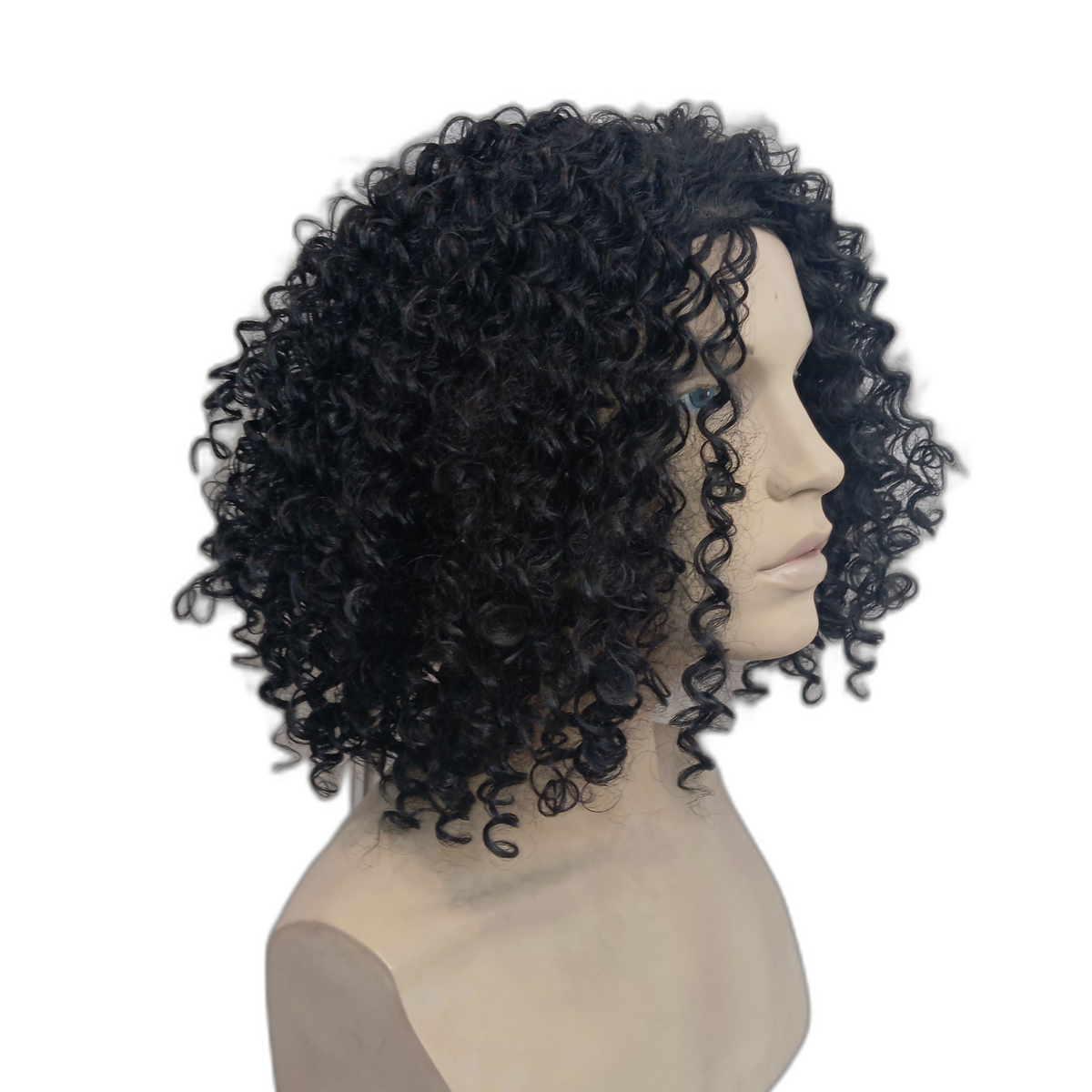 Kerry Shoulder Length Curly Black Wig with Small Ringlet Curls