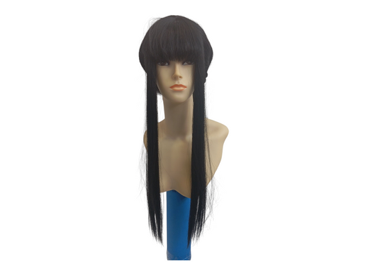 Jabami Yumeko Straight Long Black Cosplay Wig with Fringe, Side Tendrils and Backside Bun