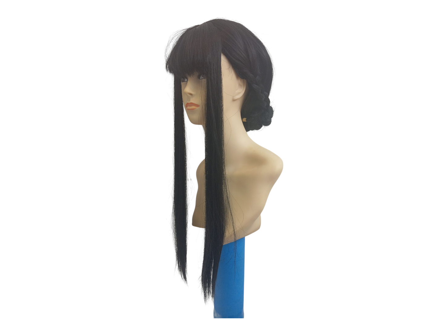 Jabami Yumeko Straight Long Black Cosplay Wig with Fringe, Side Tendrils and Backside Bun