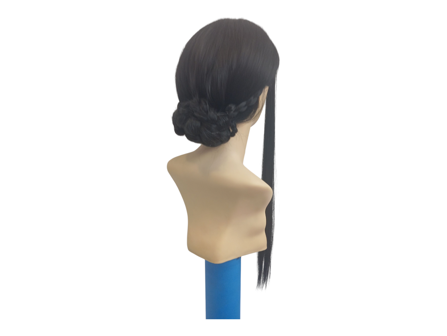 Jabami Yumeko Straight Long Black Cosplay Wig with Fringe, Side Tendrils and Backside Bun