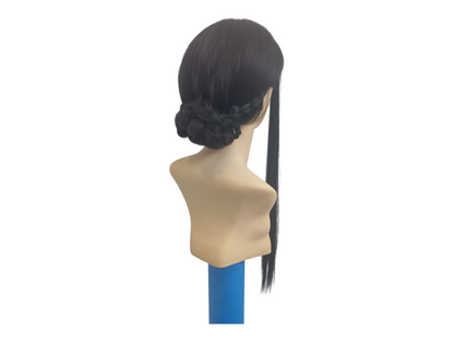 Jabami Yumeko Straight Long Black Cosplay Wig with Fringe, Side Tendrils and Backside Bun