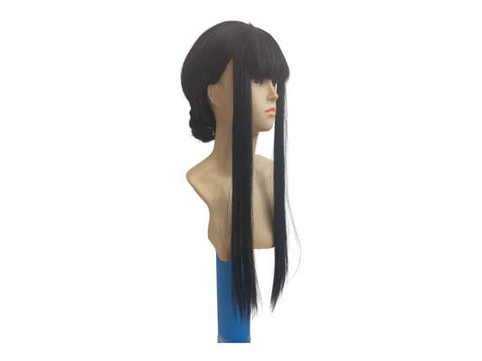 Jabami Yumeko Straight Long Black Cosplay Wig with Fringe, Side Tendrils and Backside Bun